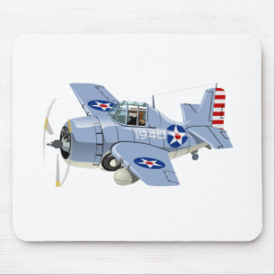 Cartoon retro fighter plane mouse mat