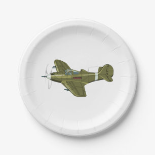 Cartoon retro fighter plane paper plate