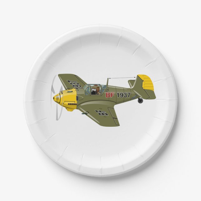 Cartoon retro fighter plane paper plate (Front)