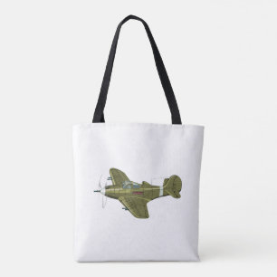 Cartoon retro fighter plane tote bag