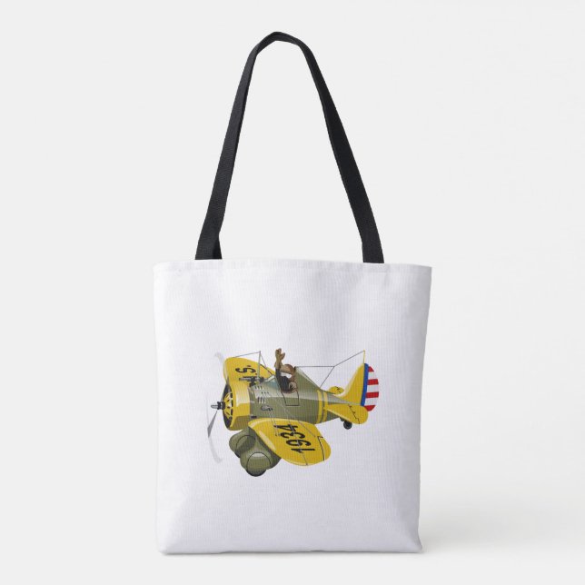 Cartoon retro fighter plane tote bag (Back)