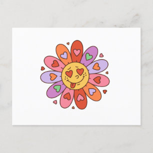 cartoon retro groovy hippie lover daisy flower postcard