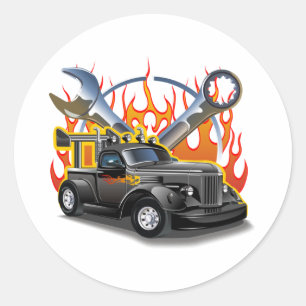 Cartoon retro hot rod classic round sticker
