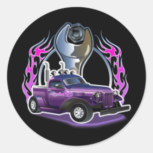 Cartoon retro hot rod classic round sticker