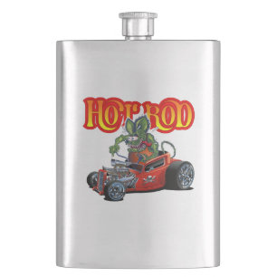 Cartoon retro hot rod hip flask