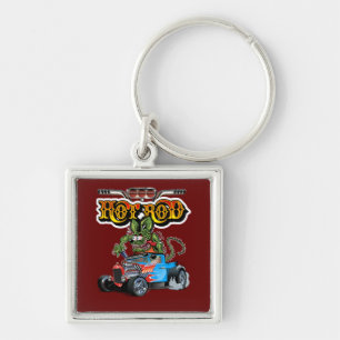 Cartoon retro hot rod key ring