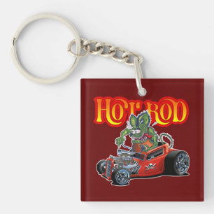 Cartoon retro hot rod key ring