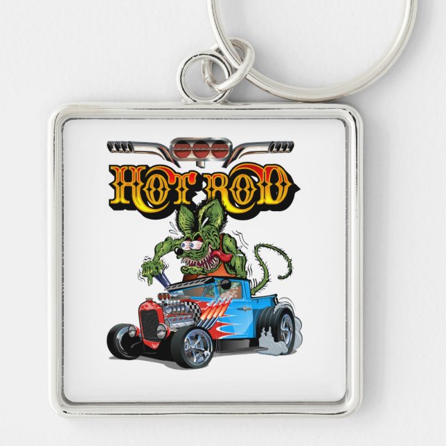 Cartoon retro hot rod key ring (Front)