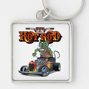 Cartoon retro hot rod key ring