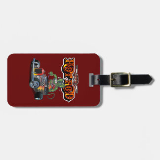 Cartoon retro hot rod luggage tag