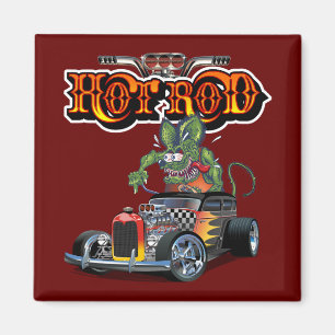 Cartoon retro hot rod magnet