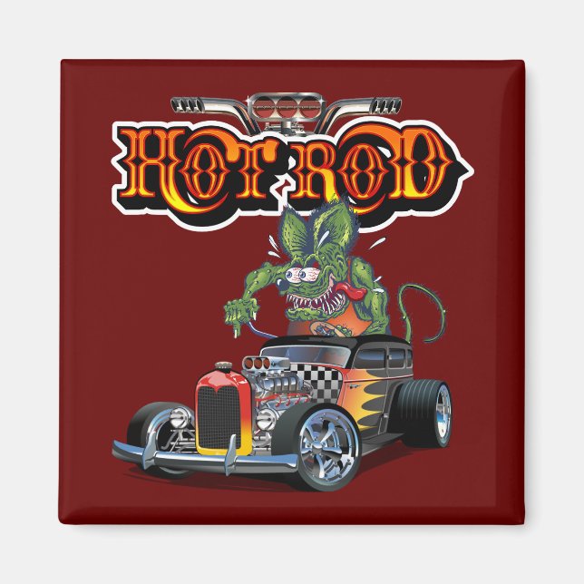 Cartoon retro hot rod magnet (Front)