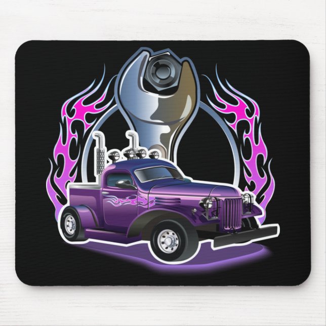 Cartoon retro hot rod mouse mat (Front)
