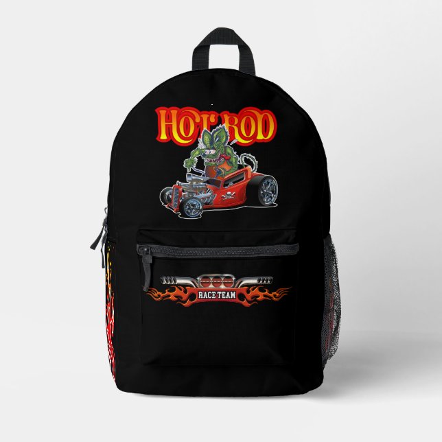 Cartoon retro hot rod printed backpack (Front)