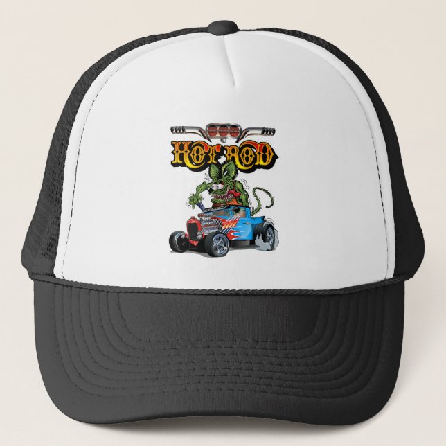 Cartoon retro hot rod trucker hat (Front)