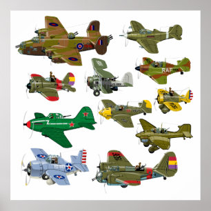Cartoon retro military aeroplanes poster