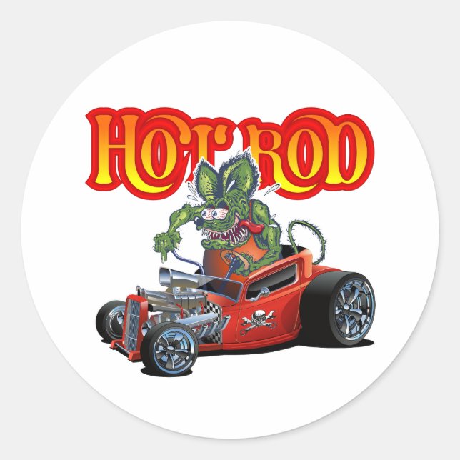 Cartoon retro rat rod classic round sticker (Front)