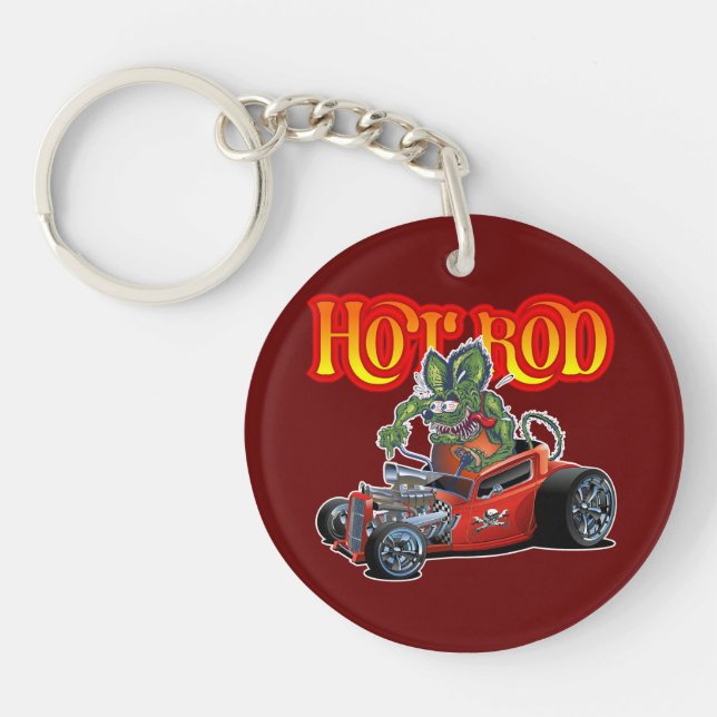 Cartoon retro rat rod key ring (Front)