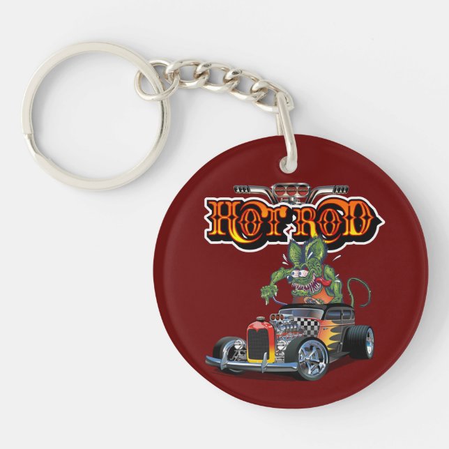 Cartoon retro rat rod key ring (Front)
