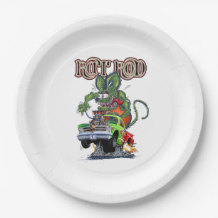 Cartoon retro rat rod paper plate