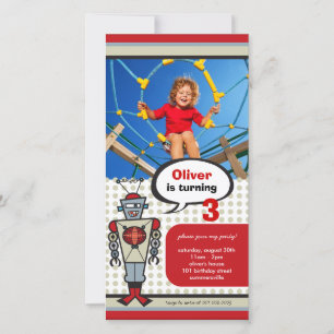 Cartoon Retro Robot Cute Kids Boy Birthday Party