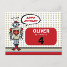 Cartoon Retro Robot Cute Kids Boy Birthday Party