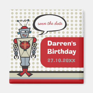 Cartoon Retro Robot Cute Kids Boy Birthday Party Magnet