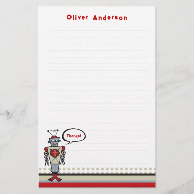 Cartoon Retro Robot Cute Kids Boy Birthday Party Stationery (Front)