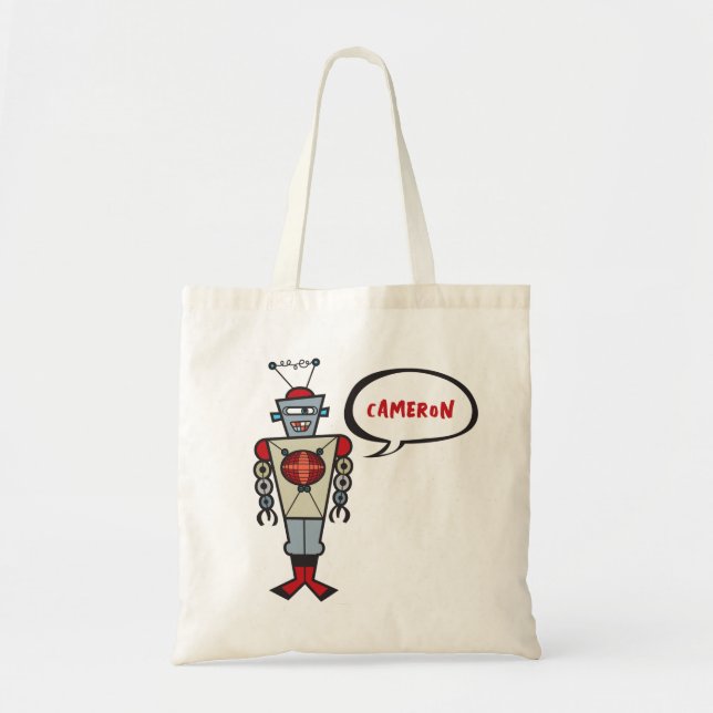 Cartoon Retro Robot Cute Kids Boy Birthday Party Tote Bag (Front)