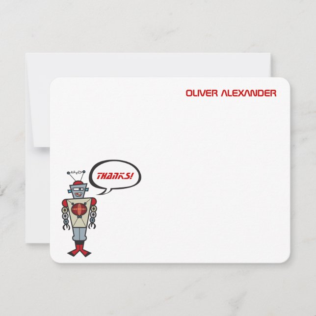 Cartoon Retro Robot Kids Boy Birthday Thank You Card (Front)
