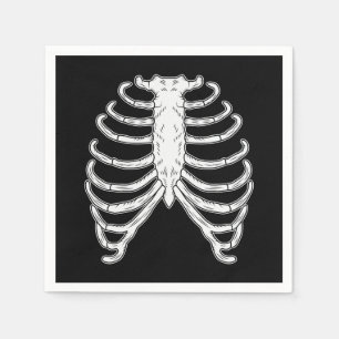 Cartoon Rib Cage Bones Halloween Black And White Napkin