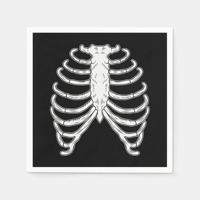 Cartoon Rib Cage Bones Halloween Black And White Napkin (Front)