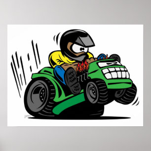 Cartoon Riding Lawnmower Tractor Poster