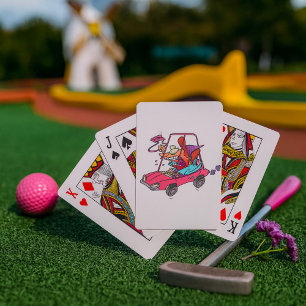 Cartoon Road Rage Woman Playing Cards