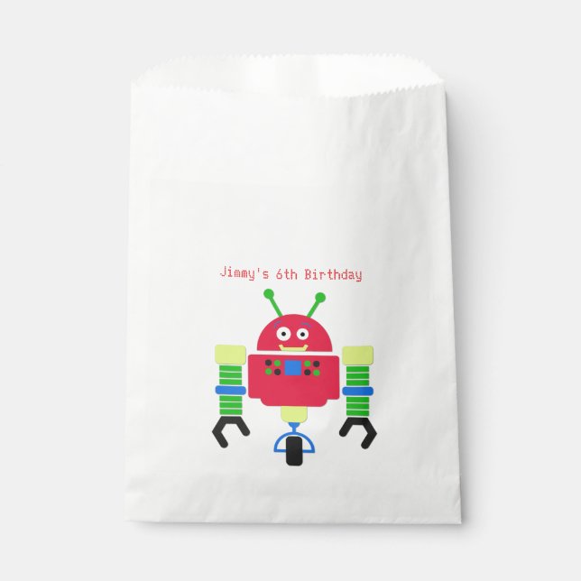 Cartoon Robot Birthday Party Favour Bag (Front)