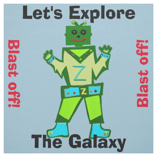 Cartoon Robot Boy Alien Blast Off Fabric (Swatch)