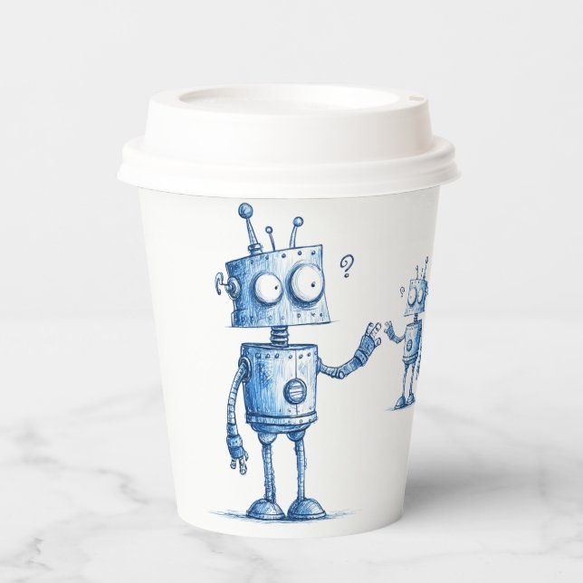 Cartoon Robot Coffee Cup — Tech Buddy To Go (Front)