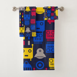 cartoon robots bath towel set