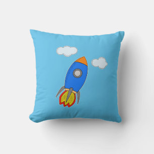 Cartoon Rocket And Clouds Cushion
