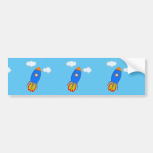 Cartoon Rocket In Blue Sky Bumper Sticker