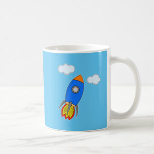 Cartoon Rocket In Blue Sky Coffee Mug