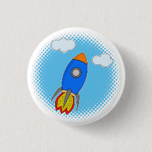Cartoon Rocket In Blue Sky Halftones 3 Cm Round Badge