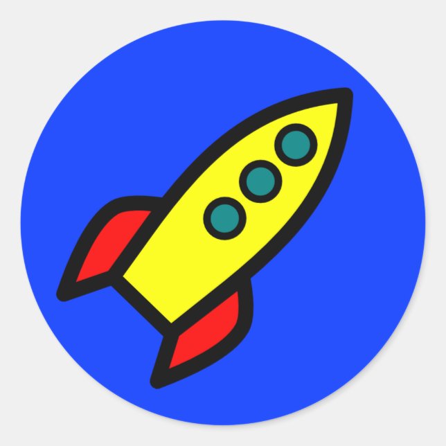 Cartoon Rocket Ship Classic Round Sticker (Front)