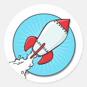 Cartoon Rocket Ship Design Classic Round Sticker