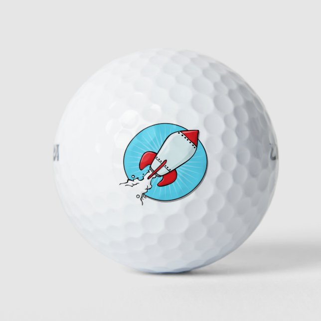 Cartoon Rocket Ship Fun Design Golf Balls (Front)