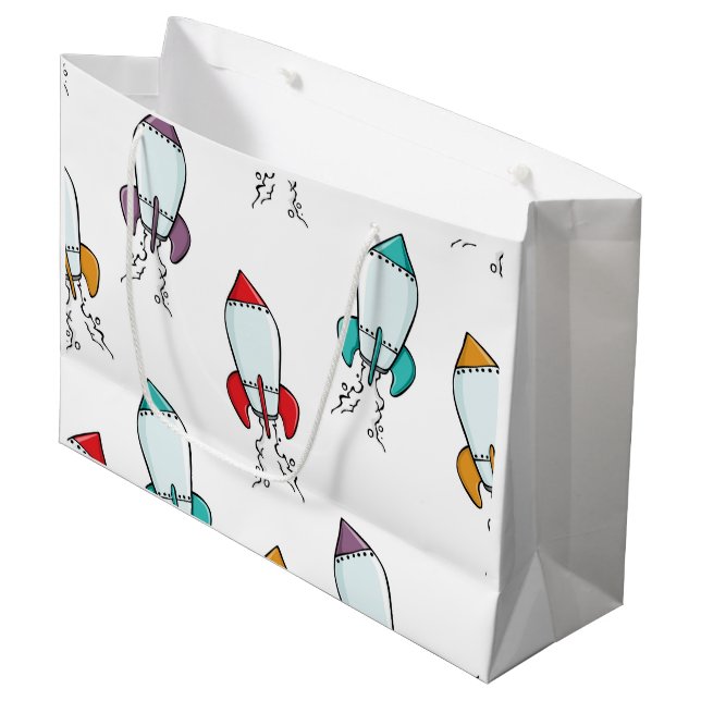 Cartoon Rocket Ship Pattern Large Gift Bag (Front Angled)