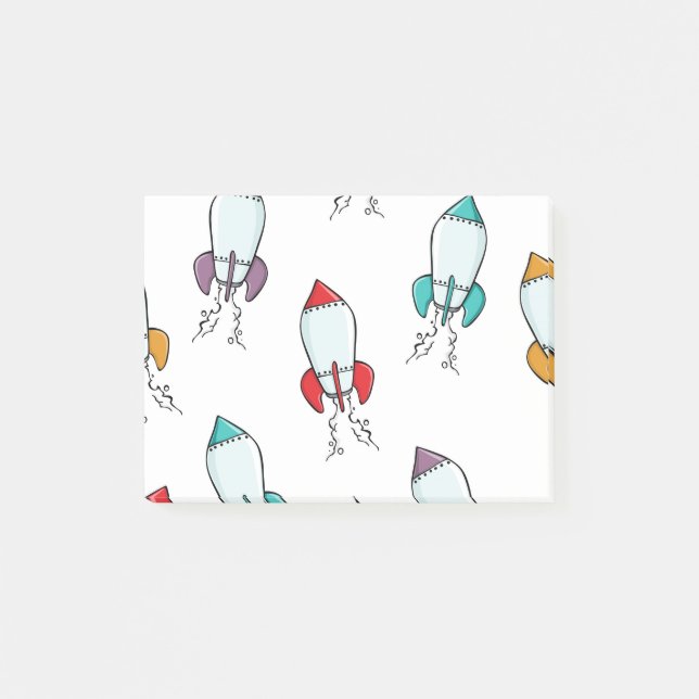 Cartoon Rocket Ship Pattern Post-it Notes (Front)