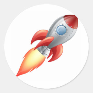 Cartoon rocket space ship classic round sticker