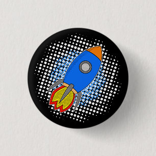 Cartoon Rocket With Halftones Galaxy  3 Cm Round Badge