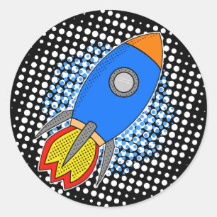 Cartoon Rocket With Halftones Galaxy Classic Round Sticker
